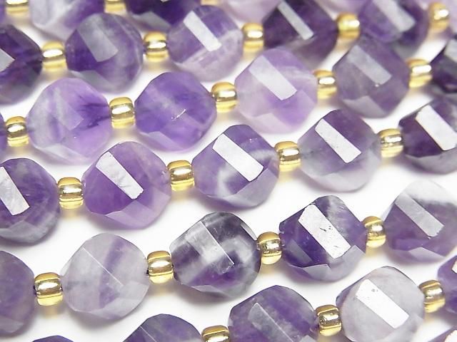 High Quality! Stripe Amethyst Twist x Multiple Facets 8x6x6mm 1strand beads (aprx.15inch/36cm)