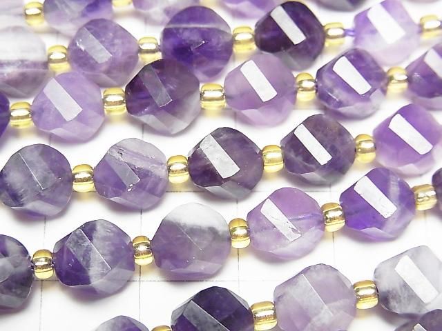 High Quality! Stripe Amethyst Twist x Multiple Facets 8x6x6mm 1strand beads (aprx.15inch/36cm)