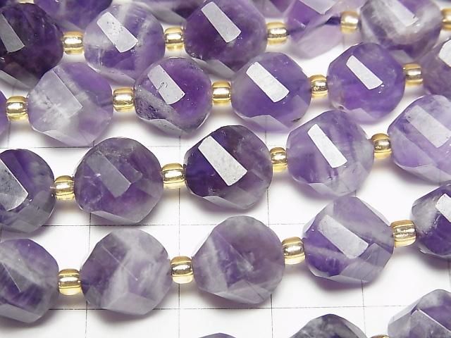 High Quality! Stripe Amethyst Twist x Multiple Facets 10x9x9mm half or 1strand beads (aprx.15inch/36cm)