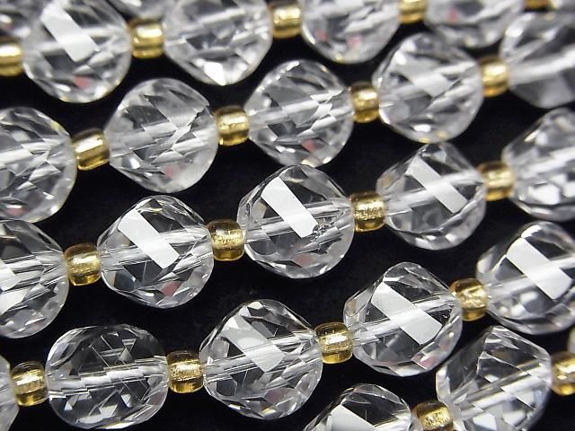 水晶 (合成石英) AAA 扭紋刻面 8x7x7mm 半串或一串珠子 (約15英吋/36厘米) 高質量!
