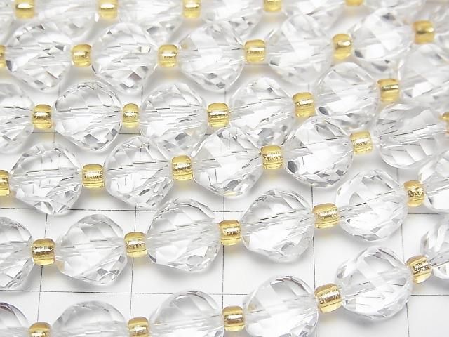 水晶 (合成石英) AAA 扭紋刻面 8x7x7mm 半串或一串珠子 (約15英吋/36厘米) 高質量!