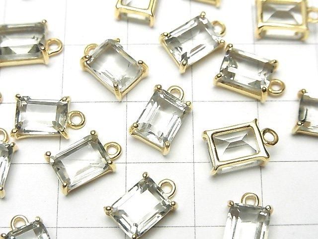 Hochwertig Grüner Amethyst AAA Fassung Rechteckig Facettiert 9x7mm 18KGP 2Stück