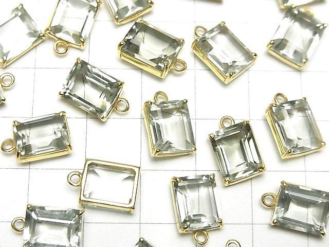 Hochwertig Grüner Amethyst AAA Fassung Rechteckig Facettiert 10x8mm 18KGP 1Stück