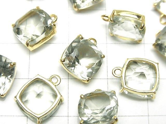 High Quality Green Amethyst AAA Bezel Setting Square Faceted 10x10mm 18KGP 1pc