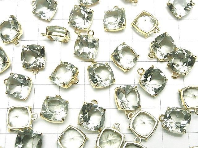 Hochwertig Grüner Amethyst AAA Fassung Quadratisch Facettiert 10x10mm 18KGP 1Stück