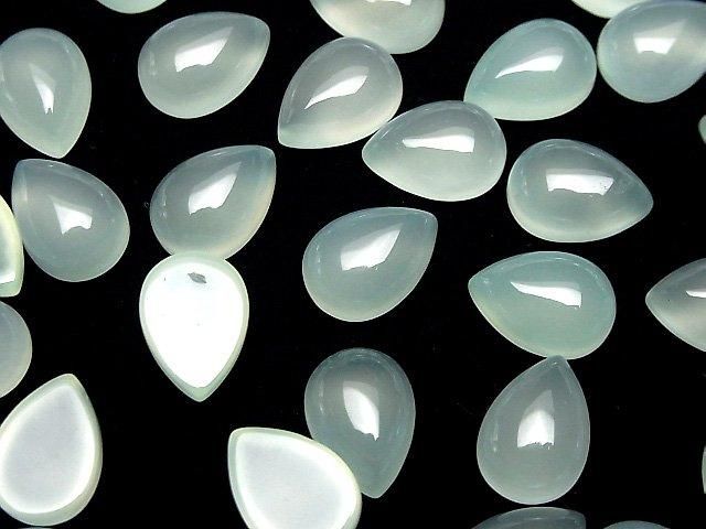 Minzgrüner Chalcedon AAA Tropfenform Cabochon 14x10mm 3 Stück