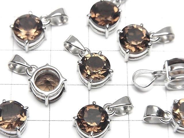 Hochwertiger rauchiger Quarz AAA runder facettierter 8x8mm Anhänger Silver925
