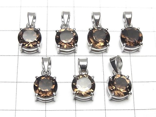 Hochwertiger rauchiger Quarz AAA runder facettierter 8x8mm Anhänger Silver925