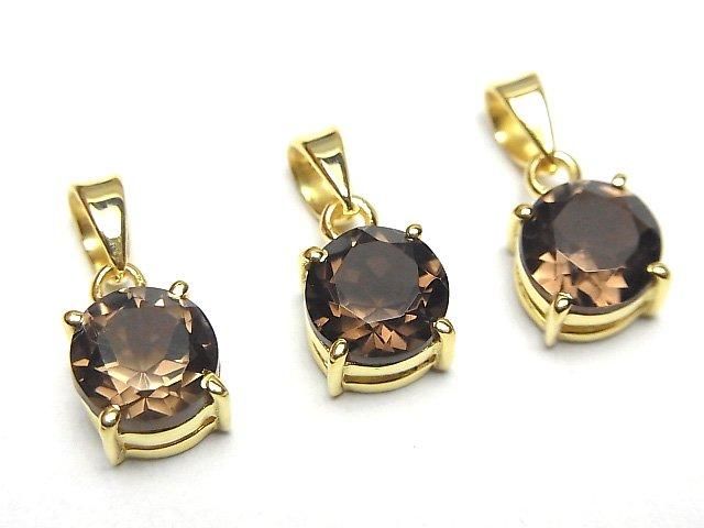 High Quality Smoky Quartz AAA Round Faceted 8x8mm Pendant 18KGP