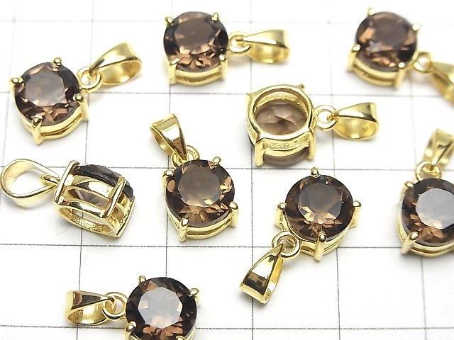 Hochwertiger rauchiger Quarz AAA runder facettierter 8x8mm Anhänger 18KGP