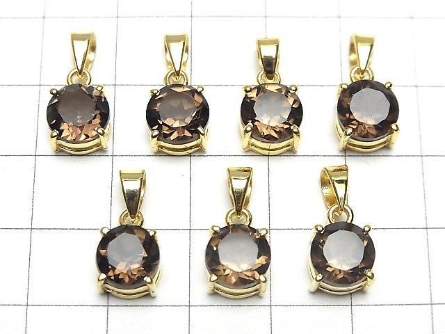Hochwertiger rauchiger Quarz AAA runder facettierter 8x8mm Anhänger 18KGP