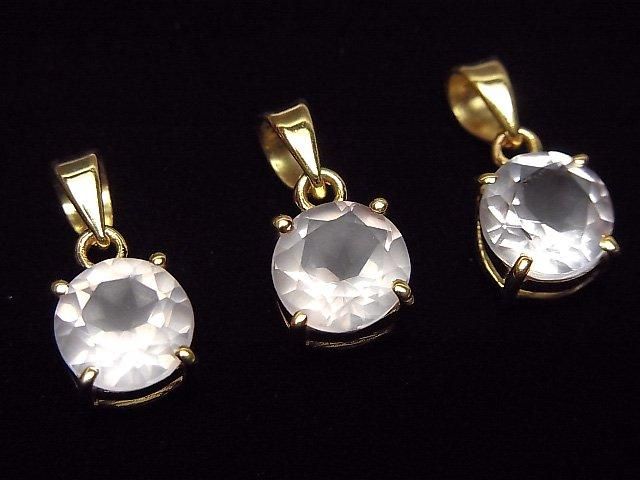 High Quality Rose Quartz AAA Round Faceted 8x8mm Pendant 18KGP