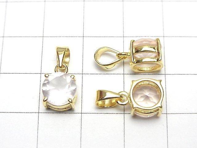 High Quality Rose Quartz AAA Round Faceted 8x8mm Pendant 18KGP