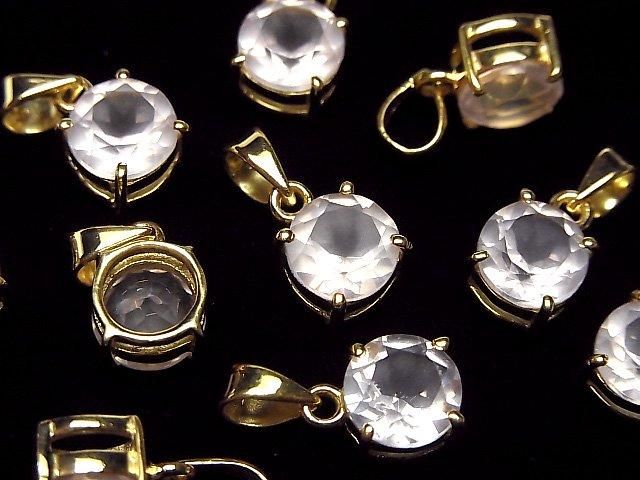 Hochwertiger Rosenquarz AAA runder facettierter 8x8mm Anhänger 18KGP