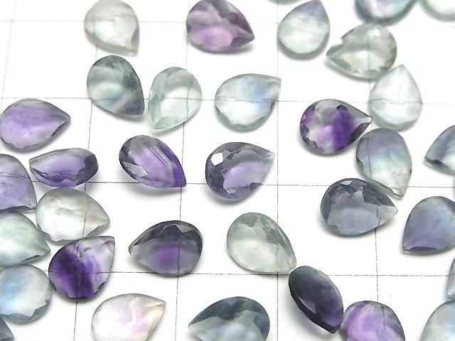 Hochwertiger mehrfarbiger Fluorit AAA- lose Steine Tropfenform facettiert 8x6mm 5 Stück