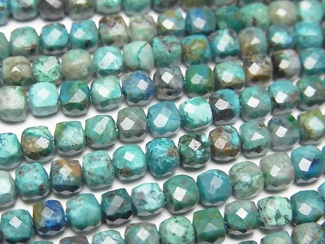High Quality! Chrysocolla AA++ Cube Shape 4x4x4mm half or 1strand beads (aprx.15inch/37cm)