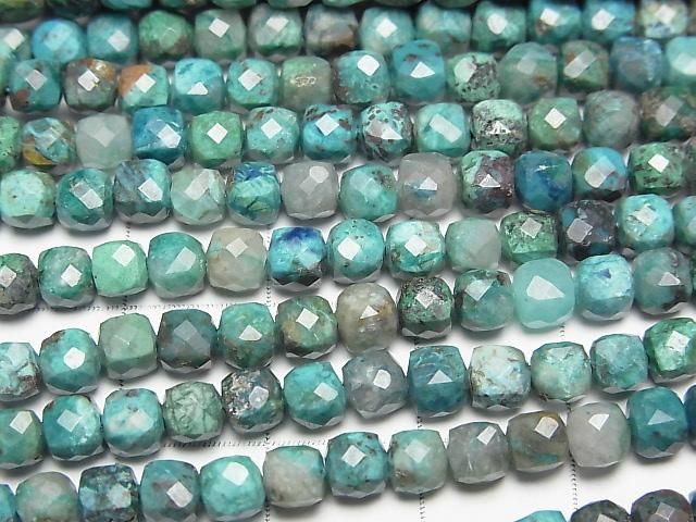 High Quality! Chrysocolla AA++ Cube Shape 4x4x4mm half or 1strand beads (aprx.15inch/37cm)