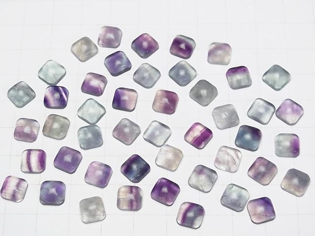 Multicolor Fluorit AA++ quadratischer Cabochon 8x8mm 5 Stück