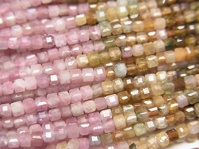 High Quality! Multi-color Tourmaline AA+ Cube Shape 2x2x2mm 1strand beads (aprx.15inch/37cm)