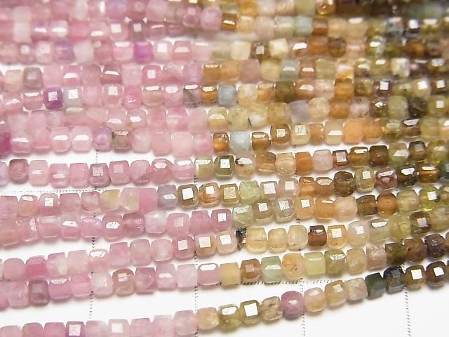 High Quality! Multi-color Tourmaline AA+ Cube Shape 2x2x2mm 1strand beads (aprx.15inch/37cm)