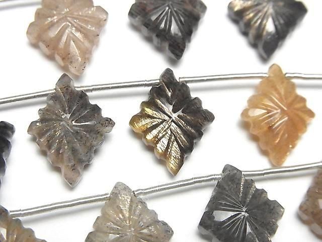 Hochwertiger Silber- und Goldschimmer Mehrfarben-Mondstein AA++ Rosetten-Schnitzerei 16x12mm 1 Strang Perlen (6 Stück)