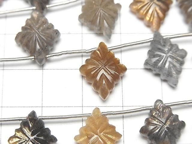 Hochwertiger Silber- und Goldschimmer Mehrfarben-Mondstein AA++ Rosetten-Schnitzerei 16x12mm 1 Strang Perlen (6 Stück)
