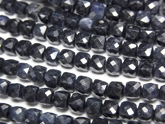 High Quality! Black Sapphire AA++ Cube Shape 4x4x4mm half or 1strand beads (aprx.15inch/37cm)