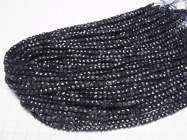 Hochwertig! Schwarzer Saphir AA++ Würfelform 4x4x4mm halb oder 1Strang Perlen (ca. 15Zoll/37cm)