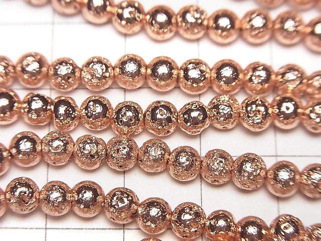 Lava Round 4mm Pink Gold Color Coated 1strand beads (aprx.15inch/36cm)