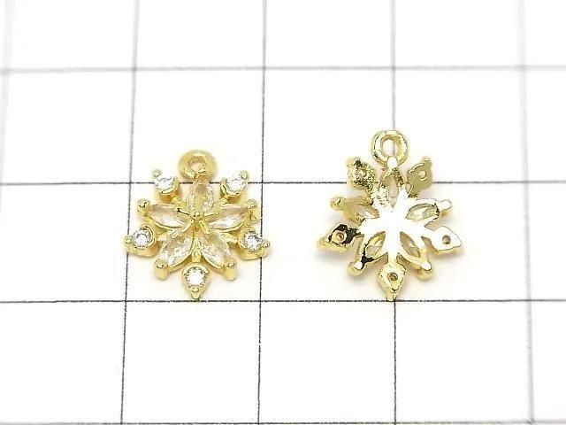 金屬雪花水晶吊飾 13x11毫米 金色 (帶鋯石) 2個