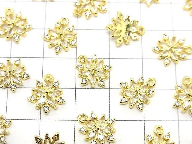 Metal parts Snow crystal (snowflake) charm 13x11mm gold color (with CZ) 2pcs