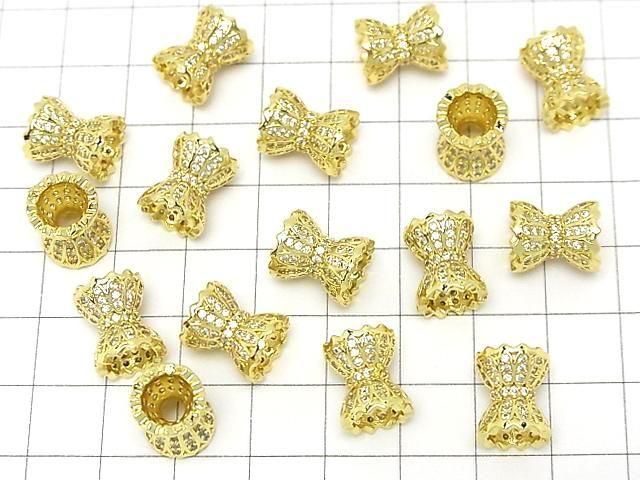 Metal parts Ribbon Rondelle (Tube) 12x10x10mm Gold color (with CZ) 1pc