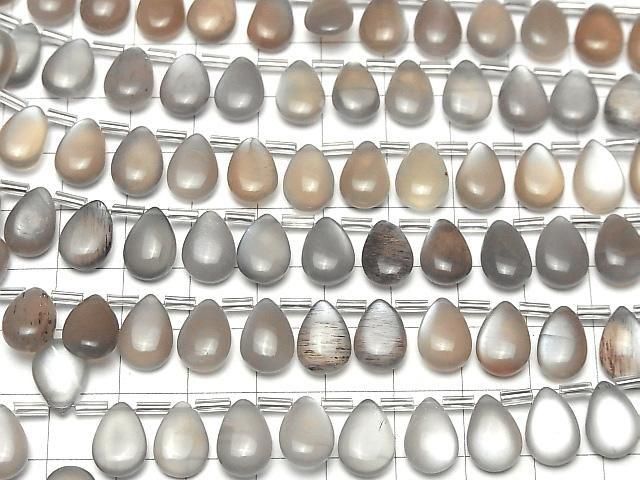 Hochwertiger braun-grauer Mondstein AA++ Tropfenform (glatt) 12x8mm halb oder 1strang Perlen (18 Stück)