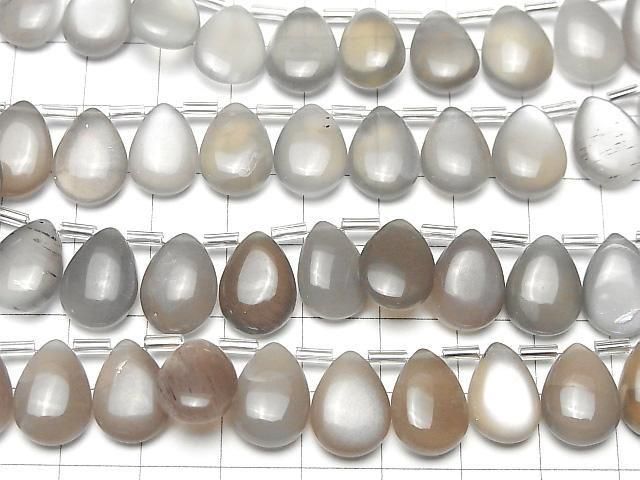 Hochwertiger braun-grauer Mondstein AA++ Tropfenform (glatt) 14x10mm halb oder 1strang Perlen (18 Stück)