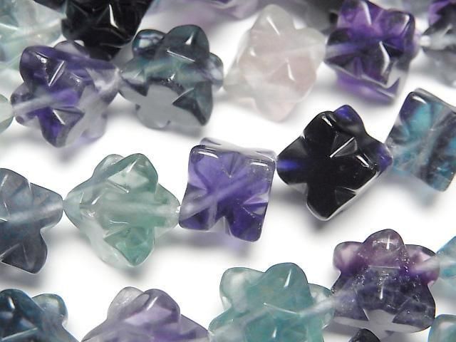 Multicolor Fluorite AA++ Star Dice Shape 16x16mm half or 1strand beads (aprx.15inch/36cm)