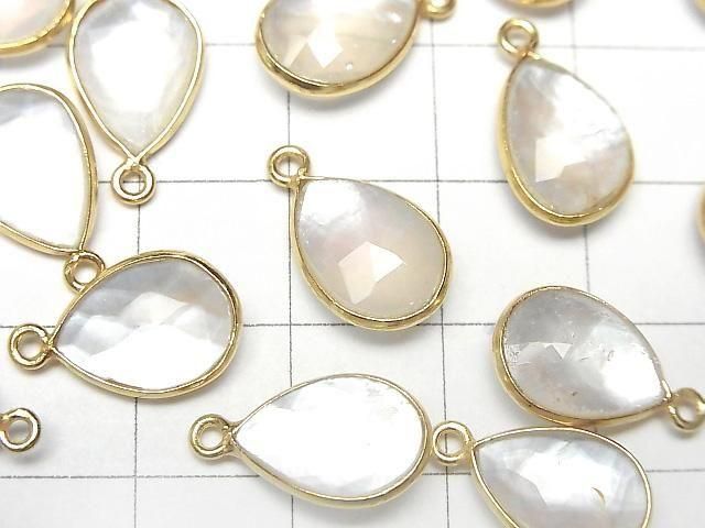 White Shell x Crystal AAA Bezel Setting Faceted Pear Shape 13x9mm 18KGP 2pcs