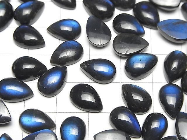 Hochwertiger schwarzer Labradorit AAA- Tropfenform Cabochon 12x8mm 2 Stück