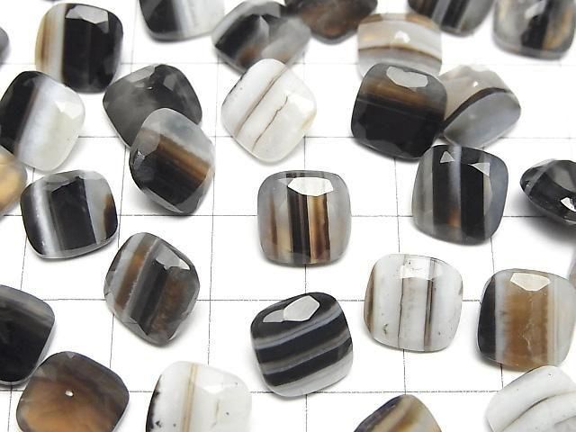 Schwarzer Streifen-Achat lose Steine quadratisch facettiert 10x10mm 3 Stück