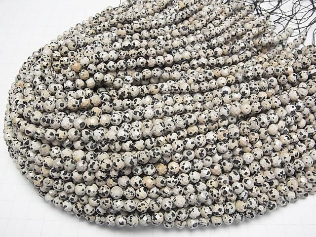 Hochwertig! Dalmatiner-Jaspis 64-facettierte Runde 6mm 1 Strang Perlen (ca. 15 Zoll/37 cm)