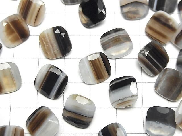 Schwarzer Streifen-Achat lose Steine quadratisch facettiert 12x12mm 2 Stück