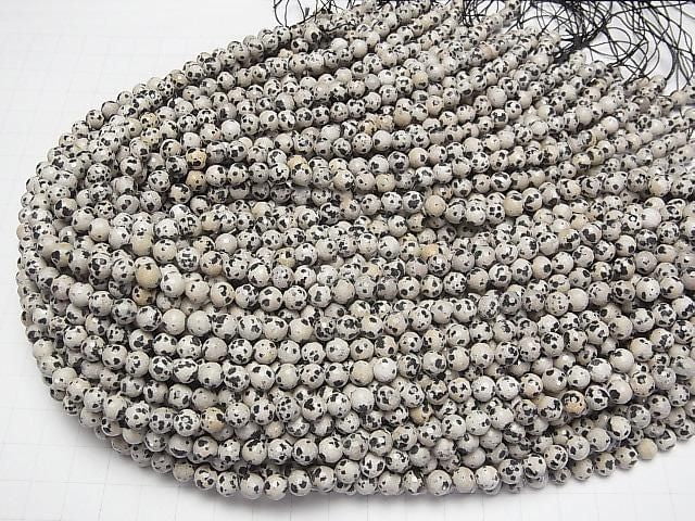 Hochwertig! Dalmatiner-Jaspis 128-facettierte Runde 6mm 1 Strang Perlen (ca. 15 Zoll/36 cm)