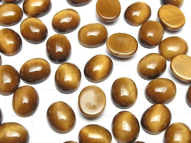 Gelber Tigerauge AA++ Oval Cabochon 12x10mm Honigfarbe 2 Stück
