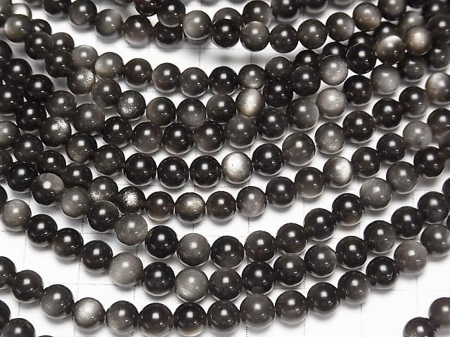 Silber Obsidian AAA+ Rund 6mm 1 Strang Perlen (ca. 15 Zoll/36 cm)