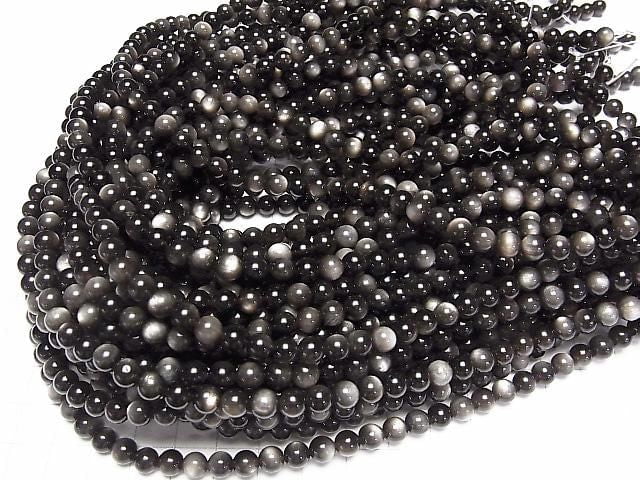 Silber Obsidian AAA+ Rund 6mm 1 Strang Perlen (ca. 15 Zoll/36 cm)