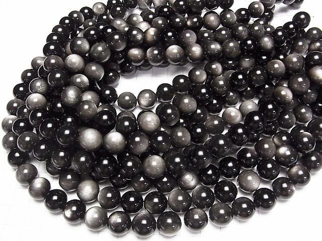 Silber Obsidian AAA+ Rund 12mm halb oder 1 Strang Perlen (ca. 15 Zoll/36 cm)