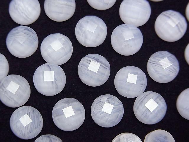 Blue Lace Agate x Crystal AAA Round Faceted Cabochon 8x8mm 2pcs