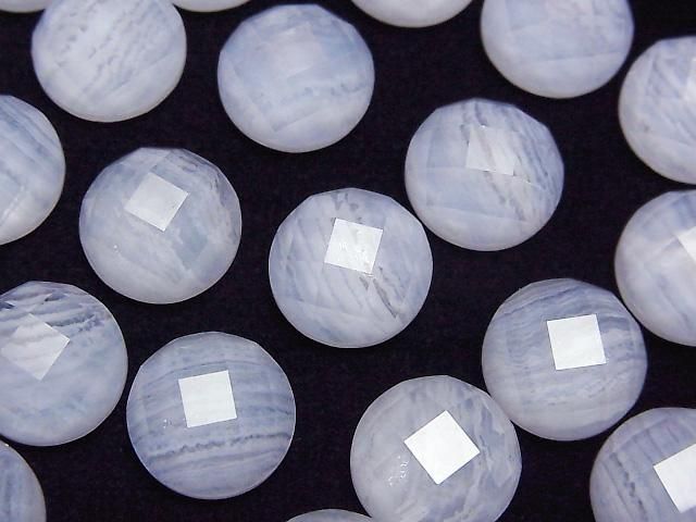 Blue Lace Agate x Crystal AAA Round Faceted Cabochon 12x12mm 2pcs