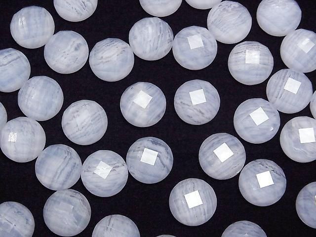 Blaue Spitze Achat x Kristall AAA Runde Facettierte Cabochon 12x12mm 2 Stück