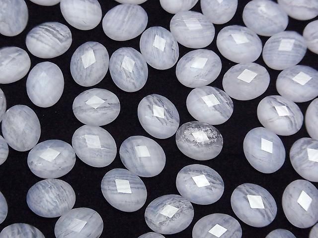 Blaue Spitze Achat x Kristall AAA Oval Facettierte Cabochon 10x8mm 2 Stück