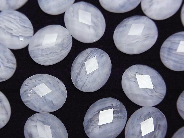 Blue Lace Agate x Crystal AAA Oval Faceted Cabochon 12x10mm 2pcs